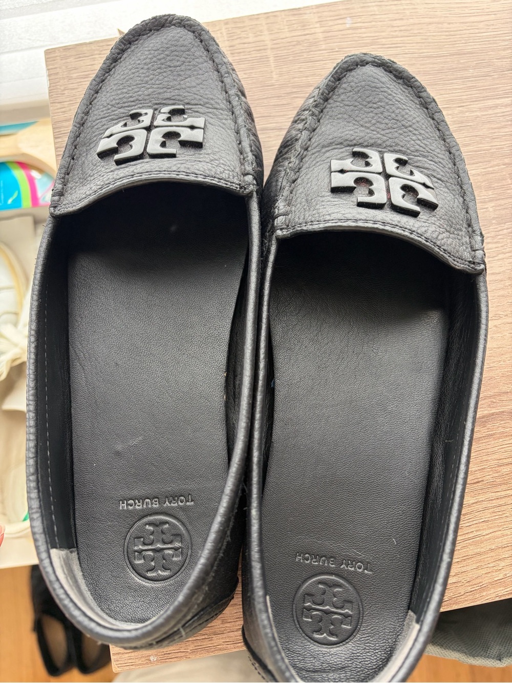 Tory Burch Black Leather Logo Driving Loafers